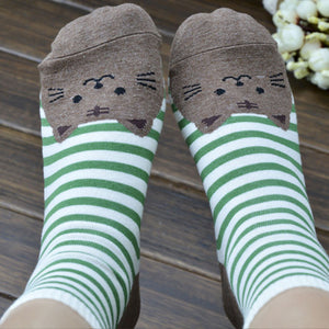Kawaii Cat Stripe Ankle Socks