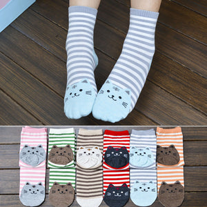 Kawaii Cat Stripe Ankle Socks